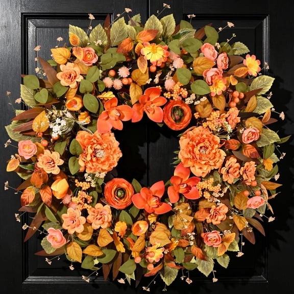 Yastouay Fall Wreaths for Front Door, 26 Inch Large Fall Floral Wreath with Rose Magnolia Dahlia for Thanksgiving Harvest Home Decor