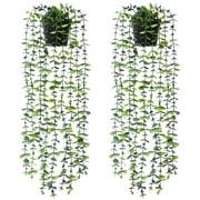 Yastouay 2Pcs Artificial Hanging Potted Plants Indoor Fake Greenery Eucalyptus Potted Plants for Wall Decor