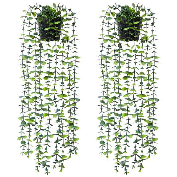 Yastouay 2Pcs Artificial Hanging Potted Plants Indoor Fake Greenery Eucalyptus Potted Plants for Wall Decor