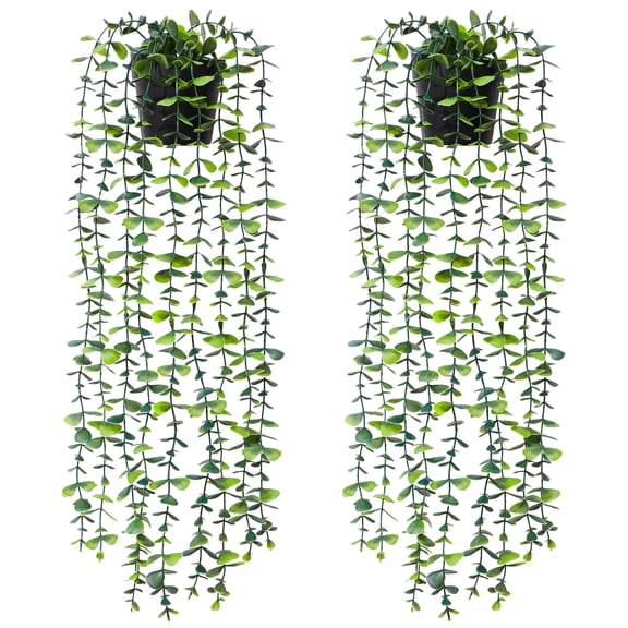Yastouay 2Pcs Artificial Hanging Potted Plants Indoor Fake Greenery Eucalyptus Potted Plants for Wall Decor