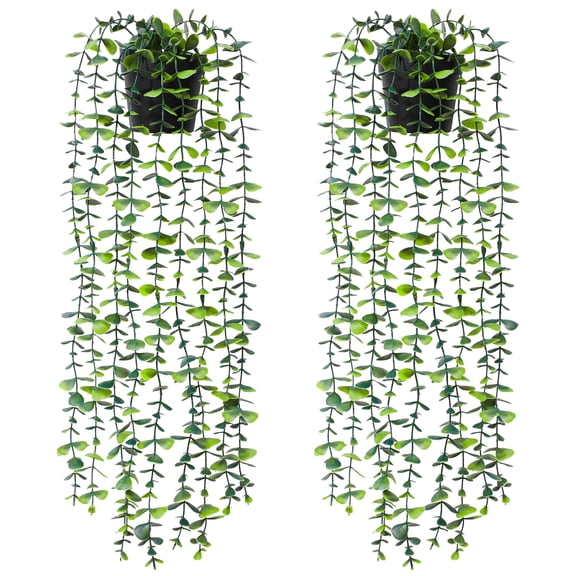 Yastouay 2Pcs Artificial Hanging Plants Fake Greenery Eucalyptus Potted Plants for Outdoor/Indoor Wall Decor