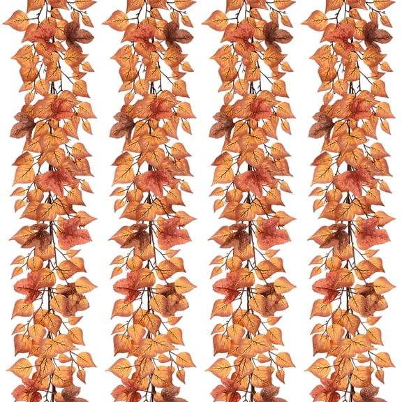 Yastouay 4 Pack Fall Garland with Leaves, 6FT Orange Brown Artificial Autumn Garland for Home Porch Fireplace