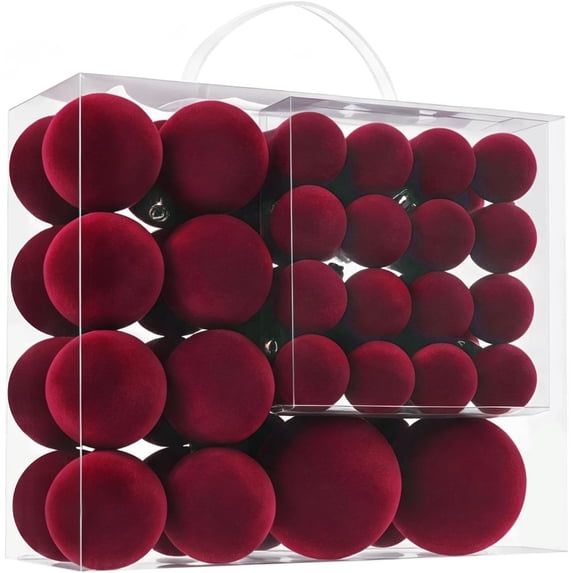 Yastouay 46 Pcs Christmas Ball Ornaments Set,Mix Size Red Velvet Shatterproof Christmas Ball Hanging Xmas Tree for Christmas Decorations