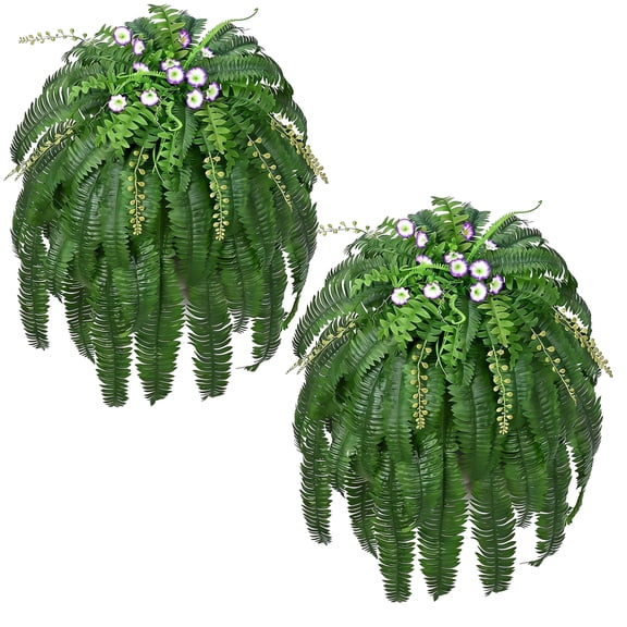 Yastouay Set of 2 Fake Ferns with Morning Glory, 67" Large Artificial Boston Ferns for Outdoors,57 Branches for Each Bouquet