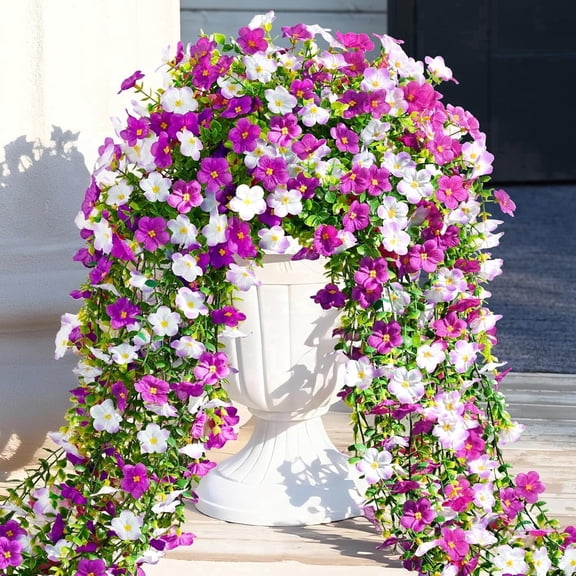Yastouay 4pcs Artificial Hanging Flowers for Outdoors, UV Resistant Fake Flowers, Fuchsia Violet Outdoor Faux Plants for Garden Balcony Yard Porch