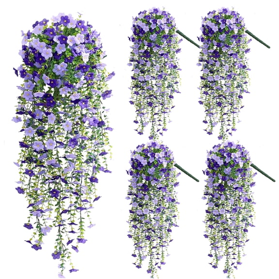 Yastouay 4pcs Artificial Flowers for Outdoors, UV Resistant Hanging Fake Flowers, Purple Violet Outdoor Faux Plants for Garden Balcony Yard Porch