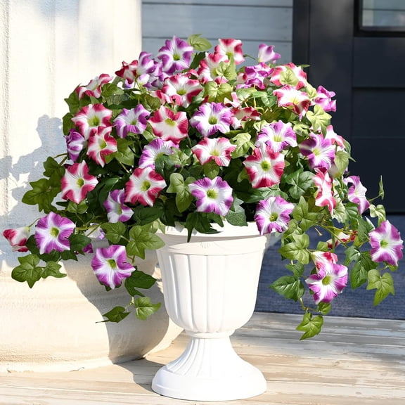 Yastouay 4pcs Artificial Petunias Flowers for Outdoors, UV Resistant Fake Flowers for Planter, Purple Red Outdoor Faux Plants for Garden Balcony Yard Porch