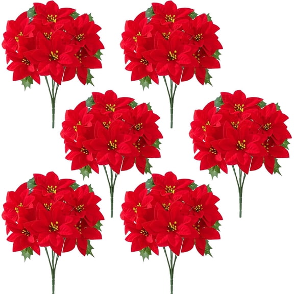 Yastouay 6 Pack Christmas Flowers Poinsettia Artificial Flowers, 13.4inch Faux Red Velvet Poinsettia for Indoor Outdoor Christmas Decor