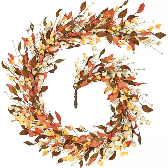 Yastouay 6Ft Fall Garland with Lights, Autumn Eucalyptus Leaves Garland Fall Decor for Proch, Fireplace,Table