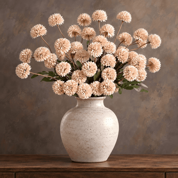 Yastouay 6Pcs Fake Chrysanthemum Flowers,21in Faux Kiku Flowers Silk Pompon Mums for Home Table Wedding Arrangements,Beige