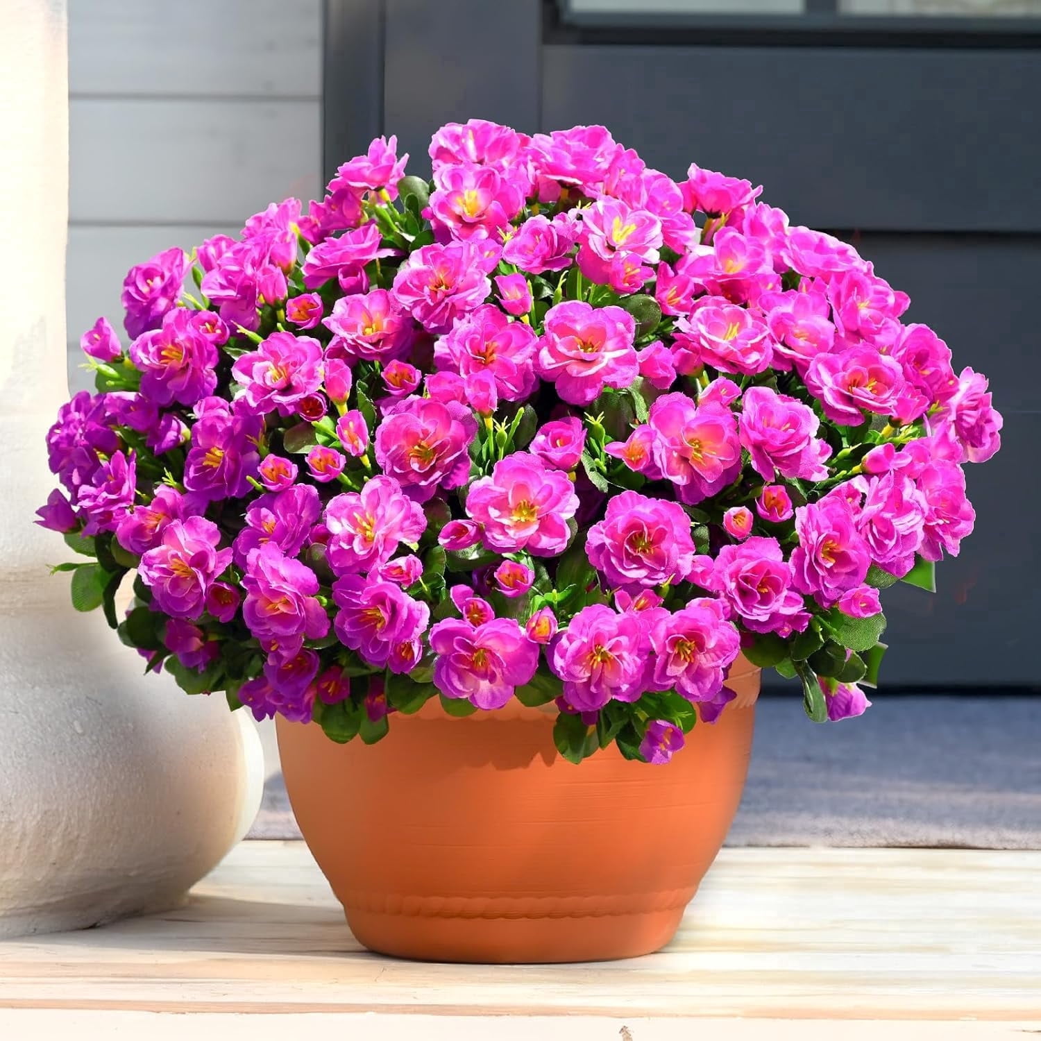 Yastouay 8 Large Bundles Artificial Camelia Flowers for Outdoors, UV Resistant Fake Flowers for Planter, Purple Outdoor Faux Plants for Garden Balcony Yard Porch