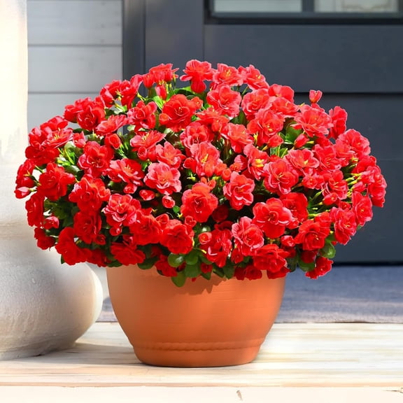 Yastouay 4 Large Bundles Artificial Flowers for Outdoors, Red Faux Flowers for Outdoor Planters,Fake Camellia for Spring Decorations