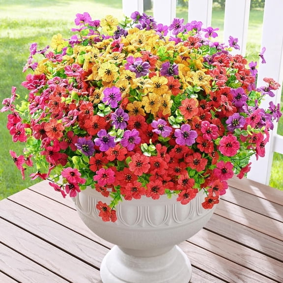 Yastouay 24 Bundles Artificial Flowers for Outdoors, UV Resistent Faux Outdoor Plants for Outside Spring Summer Decor