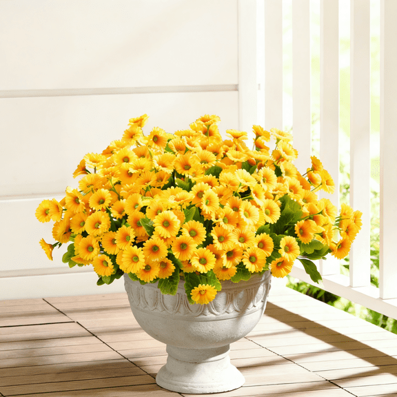 Yastouay 6 Bundles Artificial Flowers for Outdoors, UV Resistant Faux Flowers for Planters,Yellow Silk Daisy Realistic Fake Mums Flower for Garden Balcony Yard Porch