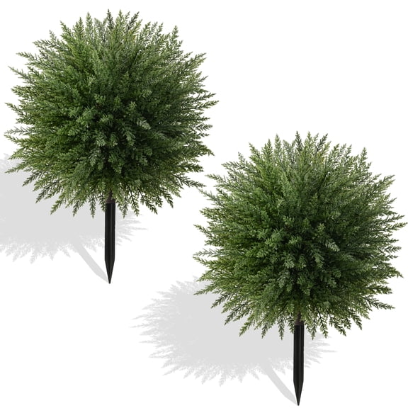 Yastouay 2 Pack Artificial Topiary Plants with Spikes Cedar Faux Bushes Outdoor for Front Porch Garden Decor