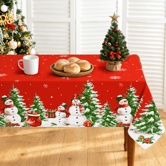 Yastouay Christmas Tablecloth 60"x84" Red Rectangle Snowman Tablecloth Gift for tables Dinner Party