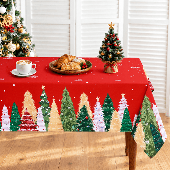 Yastouay Christmas Tablecloth Christmas Tree Tablecloth Red Rectangle Table Cover for Xmas Dinner Party, 60" x 84"