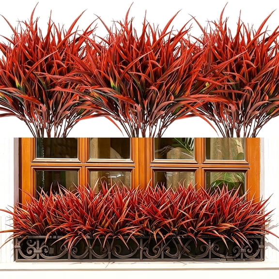 Yastouay Fall Outdoor Artificial Plants 12 Bundles Fall Faux Outdoor Plants Fake Bushes UV Resistant for Garden Front Porch,Wine Red
