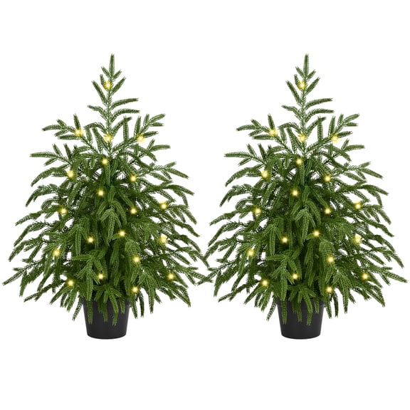 Yastouay 2FT Tabletop Christmas Tree Artificial Norfolk Pine Pre-Lit Xmas Tree with Lights for Front Porch Indoor Outdoor Christmas Decor(2 Packs)