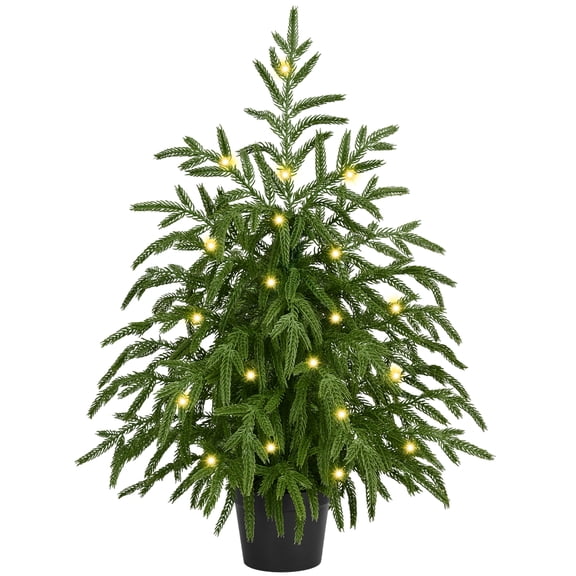 Yastouay 2FT Tabletop Christmas Tree Artificial Norfolk Pine Pre-Lit Xmas Tree with Lights for Front Porch Indoor Outdoor Christmas Decor