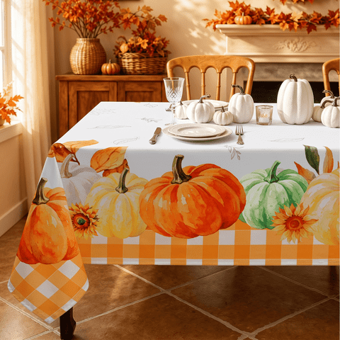 Yastouay Thanksgiving Tablecloth Fall Pumpkin Table Cloth Rectangular Table Cover for Kitchen Dinner,55" x 55"