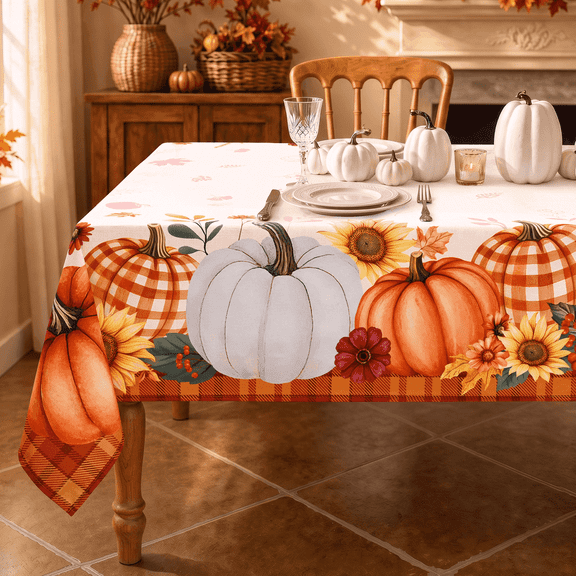 Yastouay Fall Tablecloth Pumpkin Table Cloth Rectangular Plaid Table Cover for Thanksgiving Home Decor,60" x 84"