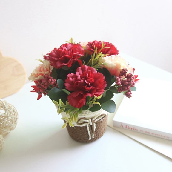 Yasu Potted Ornament Festival Decoration Fine Workmanship Unique Artificial Carnation Flower Plant Potted Ornament