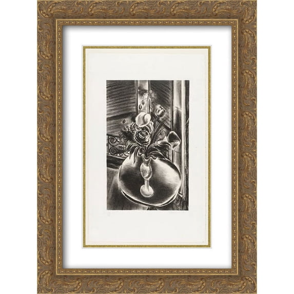 Yasuo Kuniyoshi 2x Matted 20x24 Gold Ornate Framed Art Print 'Flowers in Friend's Window '