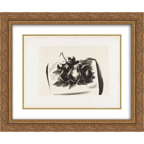 Yasuo Kuniyoshi 2x Matted 24x20 Gold Ornate Framed Art Print 'Pears and Grapes - (Three Pears and Grapes) '