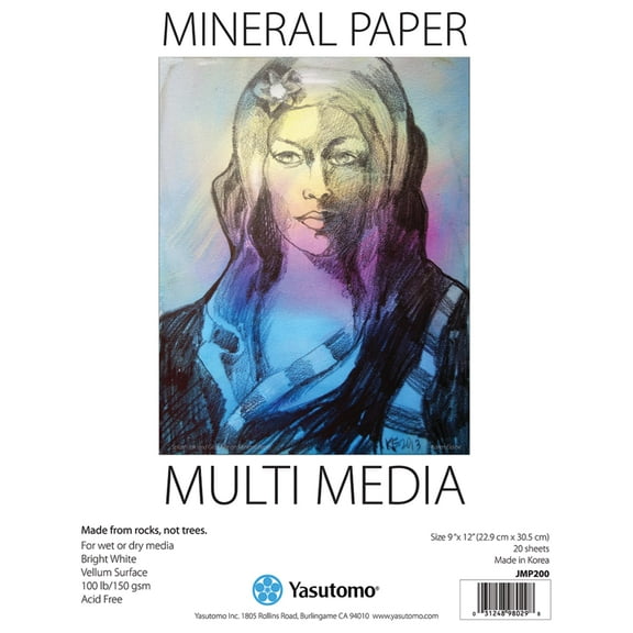 Yasutomo Mineral Paper Multi-Media Pad, 20 Sheets, 12in x 9in