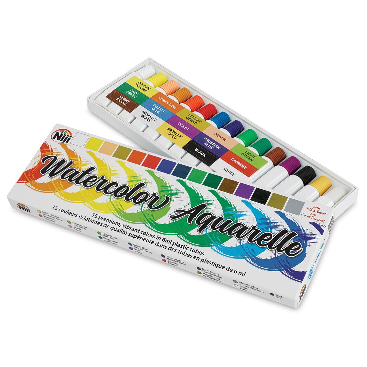 Niji Premier Watercolor Tubes - Set of 15, Assorted Colors, 6 ml