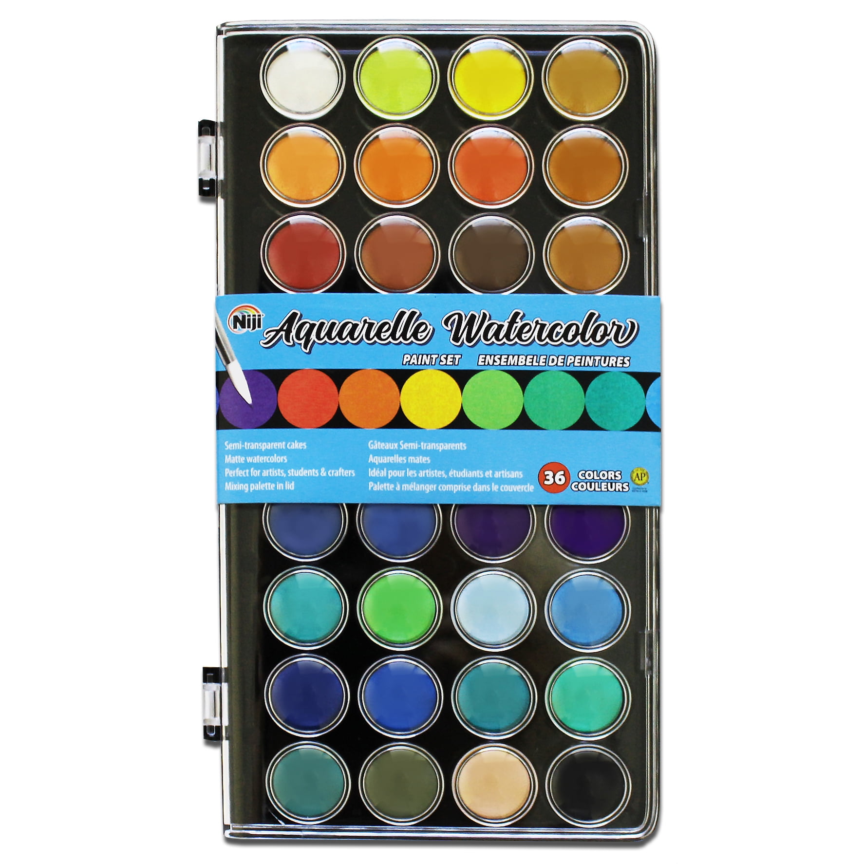 U.S. Art Supply 36 Color Watercolor Artist Paint Set with Plastic Palette  Lid Case and Paintbrush - Watersoluable Cakes 