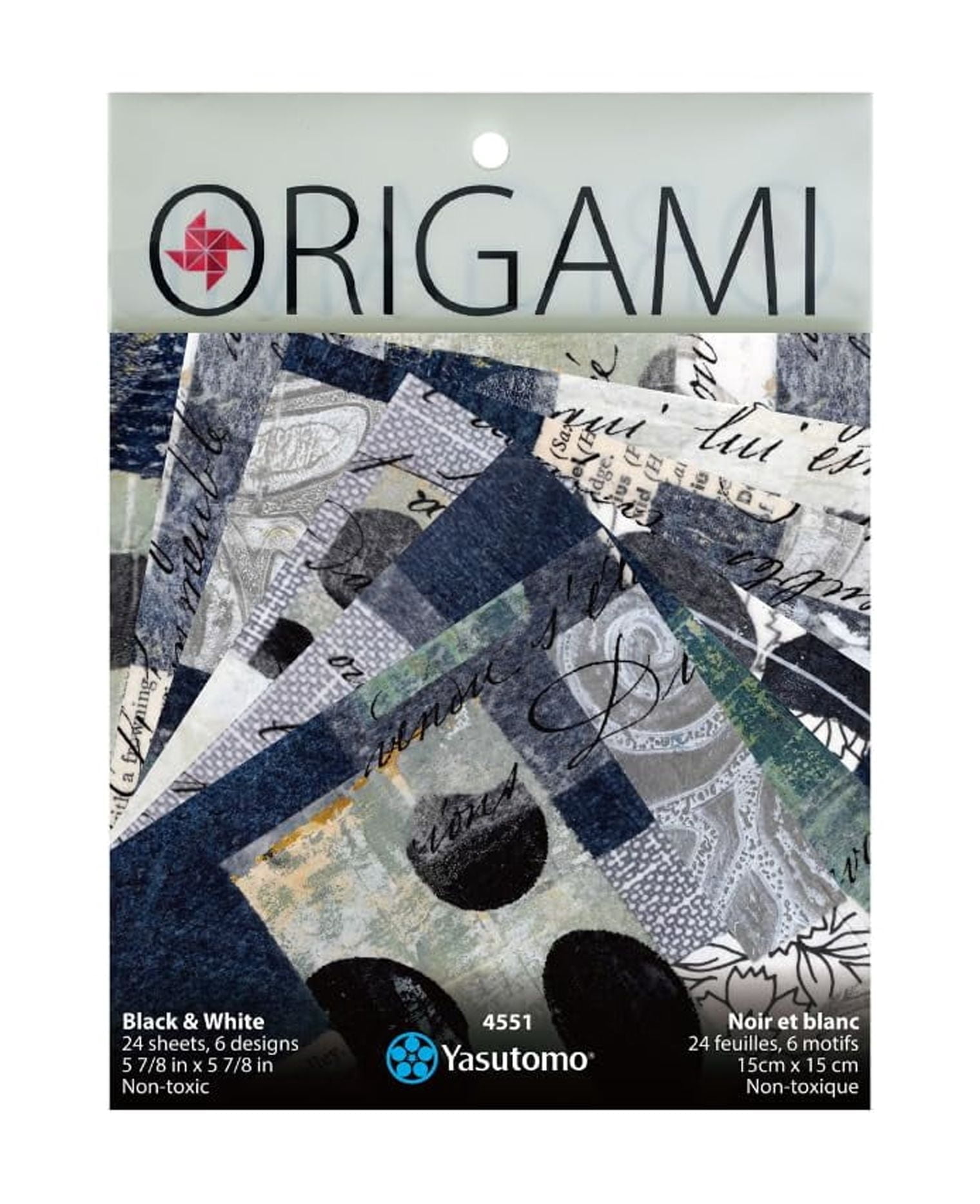 Yasutomo Origami Collage Black and White with 6 Patterns, 5.87-inch Square, 24 Sheets, Paper Crafts, Scrapbooking