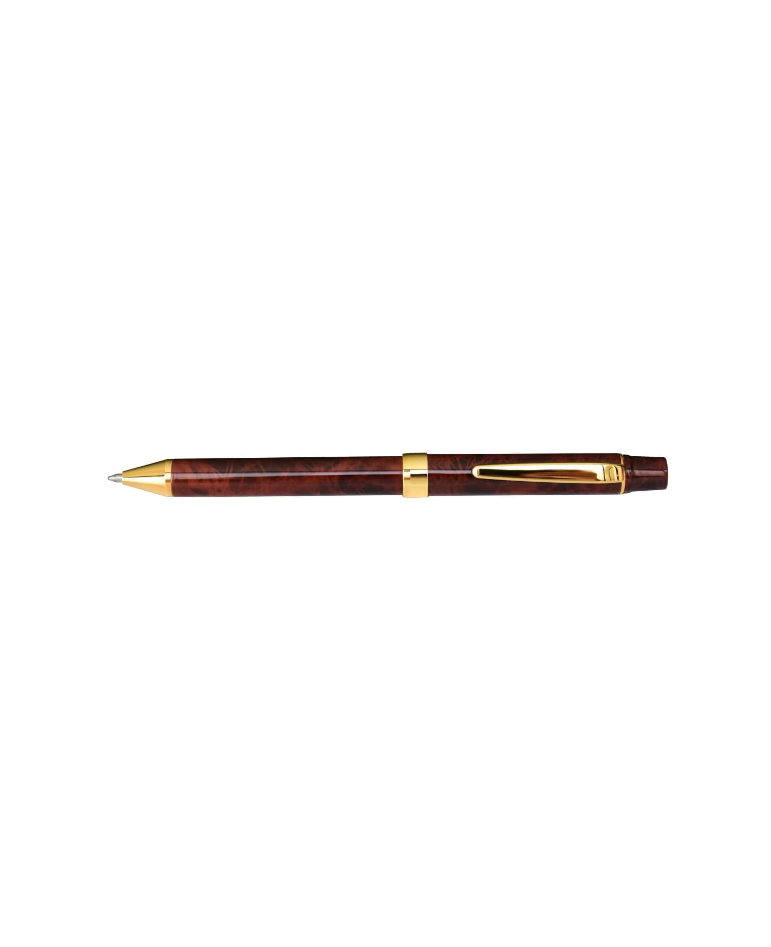 Yasutomo Quadpoint Twist Pen – 4-in-1 Kugelschreiber & Bleistift, Brown Marble Mit Goldakzenten, Made In Japan