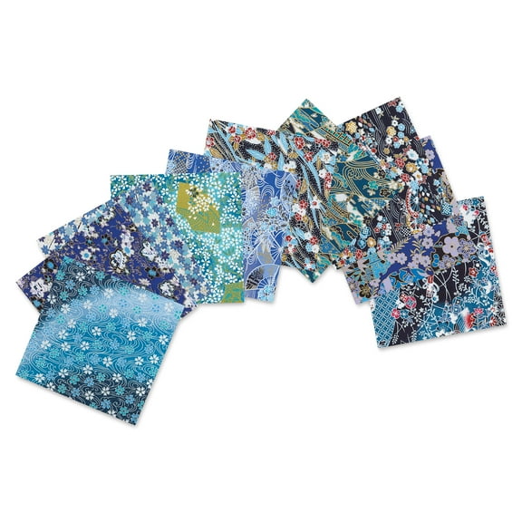 Yasutomo Yuzen Origami Papers - 4-5/8" x 4-5/8", Blue, 10 Sheets