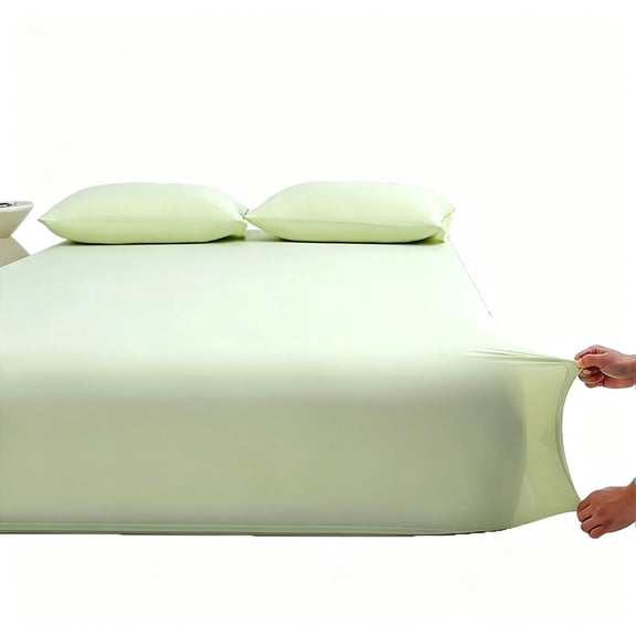 Yatacso Fitted Sheet, 71"x79" with 14" Deep Pocket Soft and Stretchy Bed Sheet Light Green