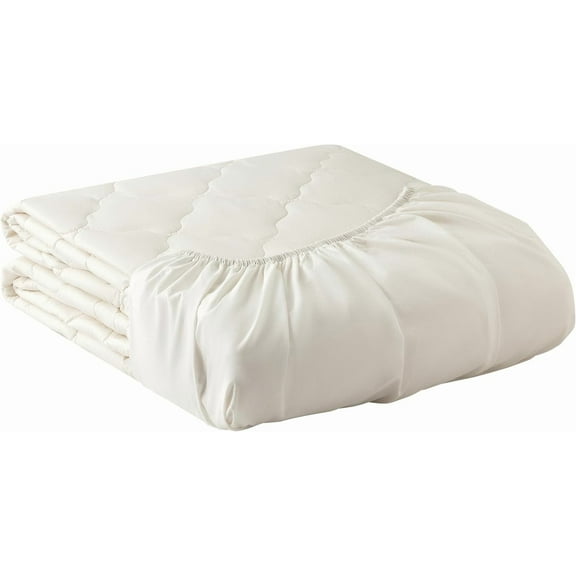 Yatas Bedding Wool Mattress Protector, Mattress Cover with 100% Cotton Cover & Special Certificated Wool Filling, Bed Cover and Protector, Ecru (Twin Size - 18'' Depth)