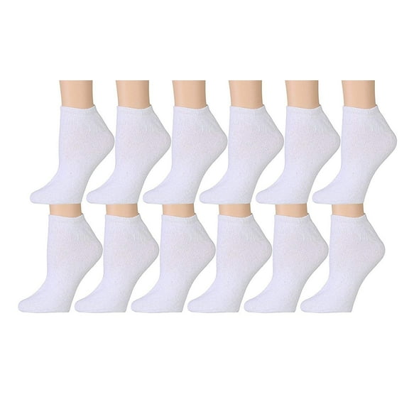 Yatch & Smith 12 Pairs of Womens Full Cushion Cotton Blend White Ankle Socks