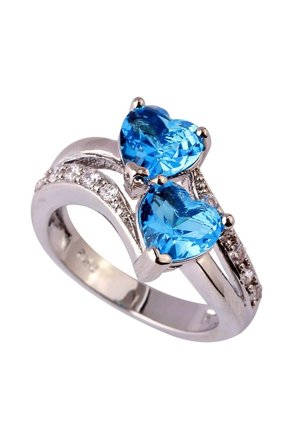 2 Heart Birthstone Rings, with 2 Heart Simulated Birthstones Engagement Promise Rings for Her Girlfriend Wife