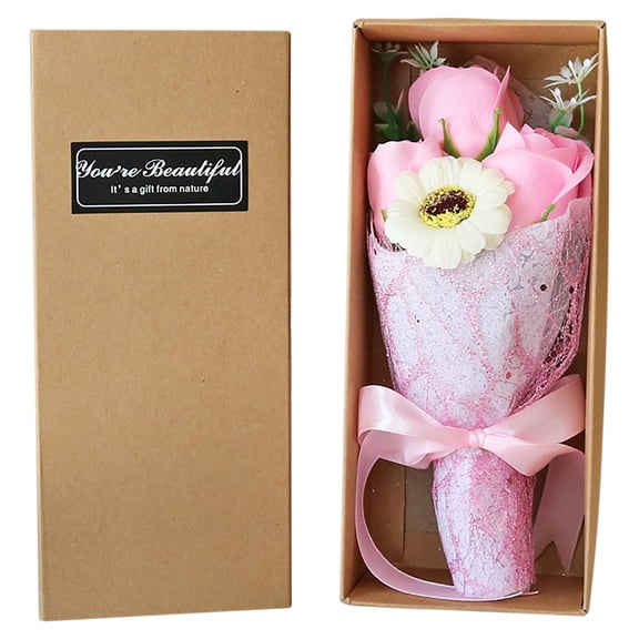 Yatlte 3 Roses Soap Flower Carnation Bunch Gift Box, Valentines Day Rose Gift Box, Flower Bouquets Eternal Pink Rose Gift Forever Artificial Fake Flower Bulk Gifts Under 6 Dollar