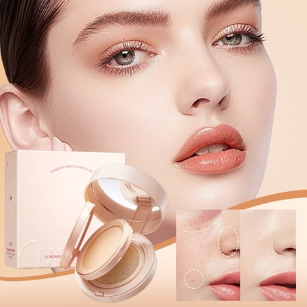 Yatlte Air Cushion Foundation, 2 In 1 Pressed Powder, Natural Matte Liquid Foundation, Flawless Finish, Oil Control Moisturizing Setting Powder, Easy to Apply