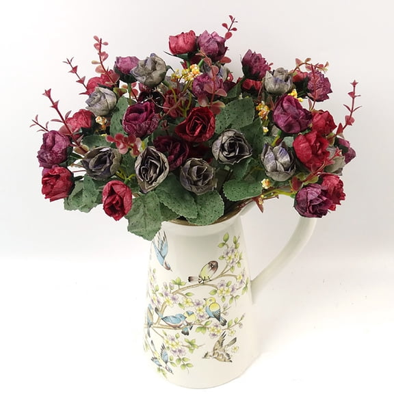 Yatlte Artificial Rose Flowers Faux Silk Rose Flower 21 Mini Rose Heads Artificial Flowers Bouquet Wedding Home Office Decor