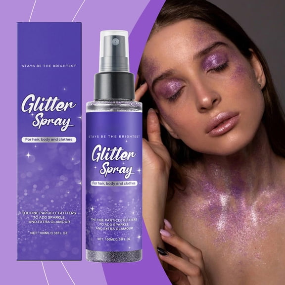 Yatlte Body Glitter Spray Long Lasting Shiny Glitter Spray Quick-Drying Shimmer Glitter Spray for Face Body Hair Clothes (100ml), Purple