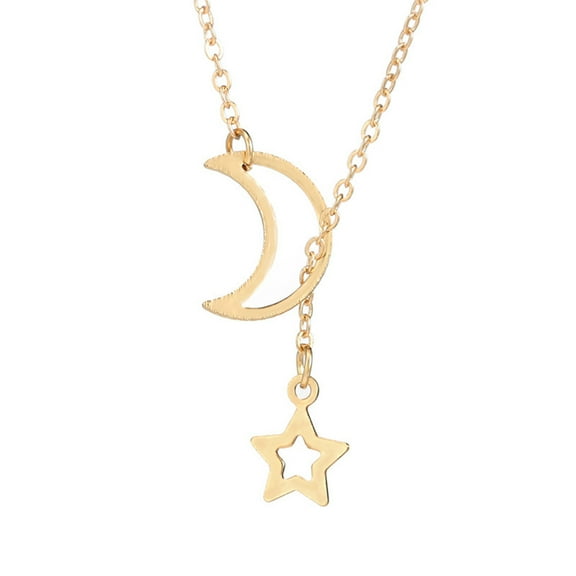 Yatlte Boho Star Y Lariat Necklace, Choker Gold Crystal Star Drop Necklace, Chain Hollow Moon Choker Star Pendant Necklace, Minimalist Y Necklace Jewelry for Women