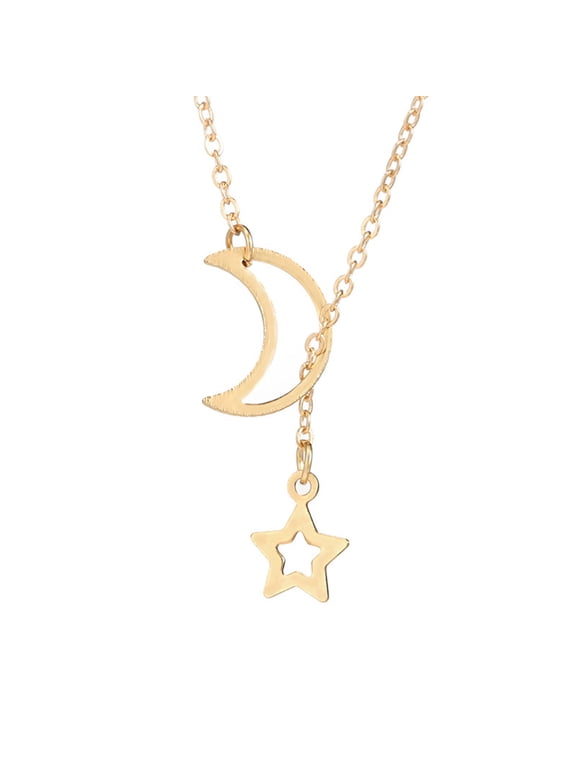 Boho Star Y Lariat Necklace, Choker Gold Crystal Star Drop Necklace, Chain Hollow Moon Choker Star Pendant Necklace, Minimalist Y Necklace Jewelry for Women