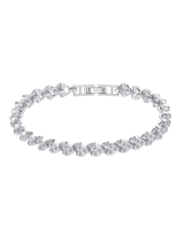 Clearance Bracelets for Women White Gold Plated Diamond AAA+ Cubic Zirconia CZ Dainty Classic Adjustable Slider Bracelet Silver Fashion Jewelry Wedding Gift