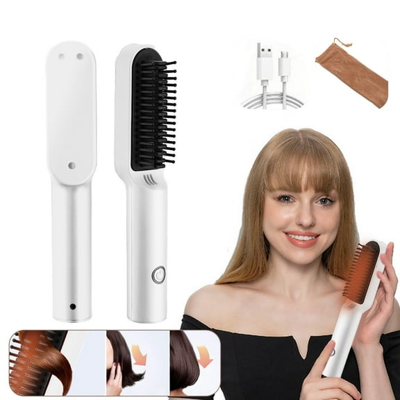 Yatlte Cordless Hair Straightener Brush, 2 in 1 Curling & Straightening Brush with 200 Million Negative Ions, Mini Travel Hot Straightener Comb for Women, Fast Heating & Dual Voltage