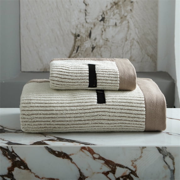 Yatlte Cotton Border Hand Towels Absorbent Super Soft Face Towels Striped Pattern Absorbent Soft Decorative Towel for Bathroom