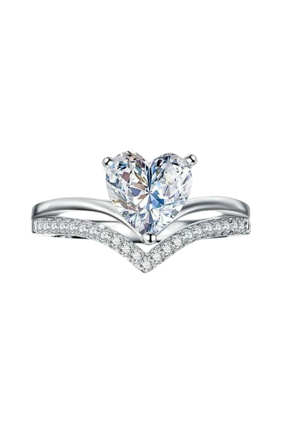 Eternllery Stainless Steel Heart Shaped Simulated Diamond Solitaire Wedding Engagement Proposal Ring