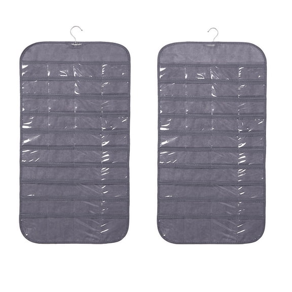 Yatlte Hanging Jewelry Organizer with Dual Zippered Pockets Canvas Double Sided Rotating Hanger Necklace Hanging Wall Organizer Earring Dustproof Holder Wall Mount Accessories Display Bag - Gray
